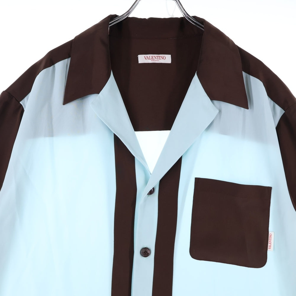 VALENTINO(ヴァレンティノ) PANELLED SILK SHIRT パネルドシルク半袖シャツ ライトブルー/ブラウン 5V3AAE708E4
