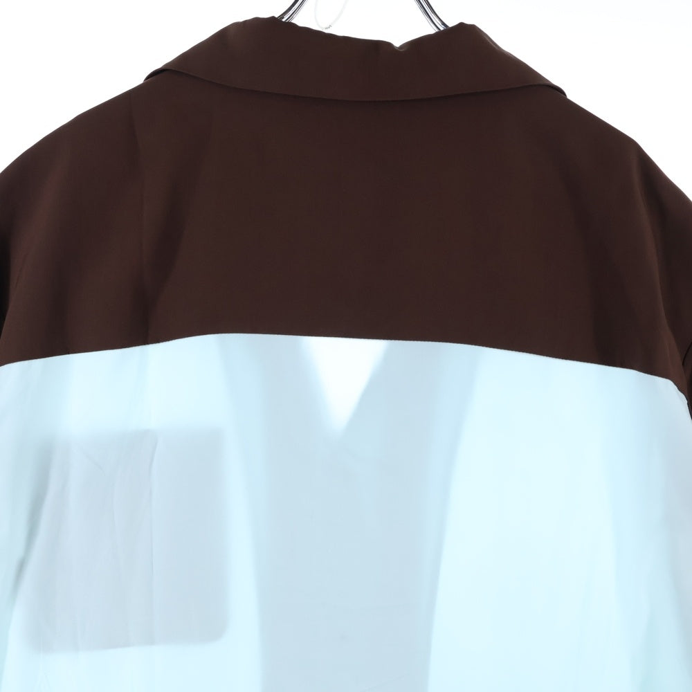 VALENTINO(ヴァレンティノ) PANELLED SILK SHIRT パネルドシルク半袖シャツ ライトブルー/ブラウン 5V3AAE708E4
