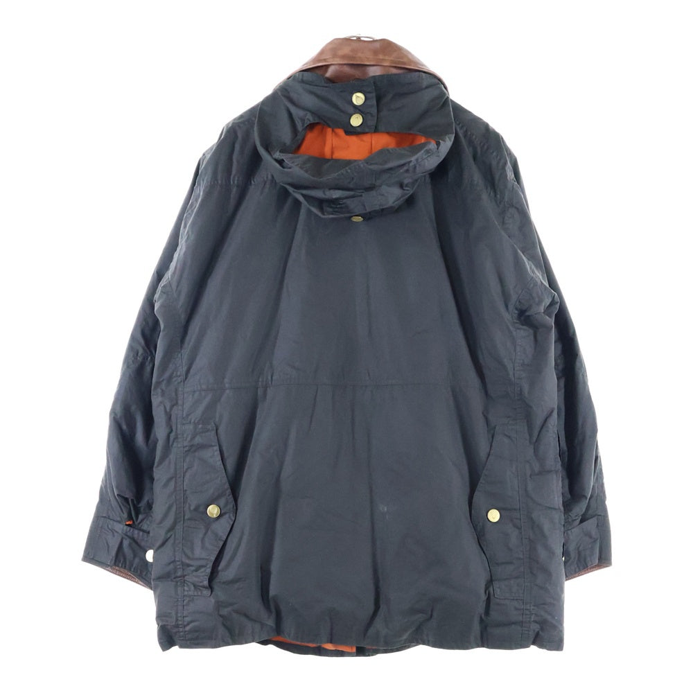 NO BRAND(ノーブランド) Robin Hood Waterproof Waxed Jacket 襟レザー オイルドジャケット ブラック/オレンジ