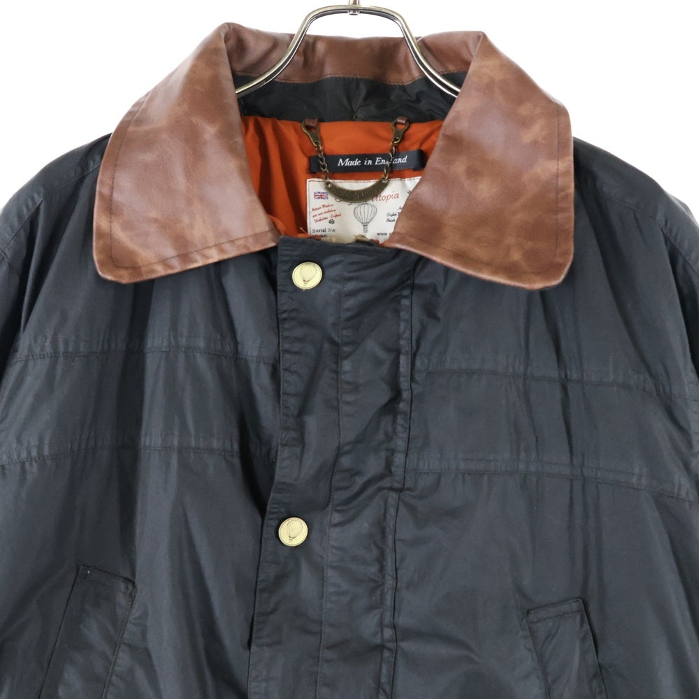 NO BRAND(ノーブランド) Robin Hood Waterproof Waxed Jacket 襟レザー オイルドジャケット ブラック/オレンジ