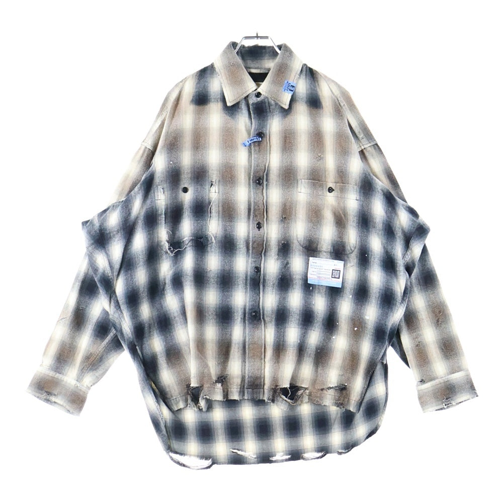 MAISON MIHARAYASUHIRO(メゾンミハラヤスヒロ) Vintage like Check Shirt ダメージ加工 チェック 長袖シャツ グレー A11SH075