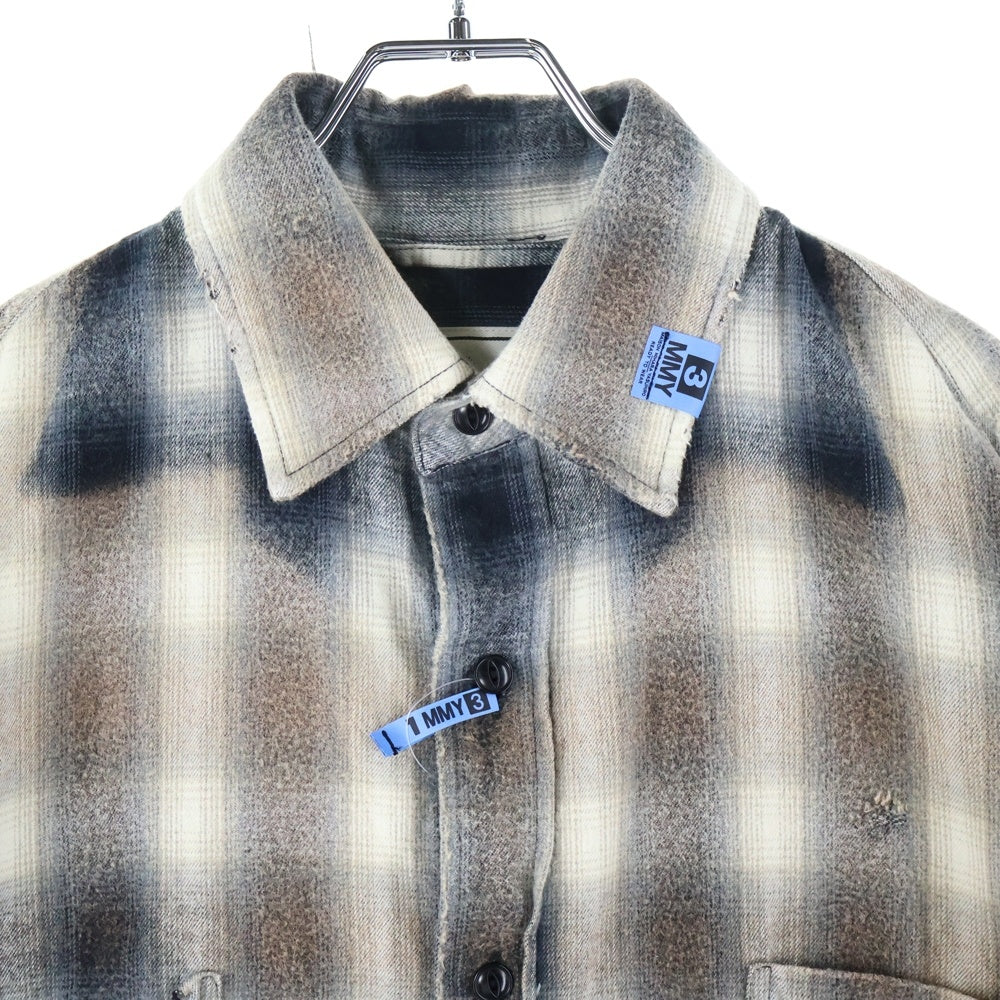 MAISON MIHARAYASUHIRO(メゾンミハラヤスヒロ) Vintage like Check Shirt ダメージ加工 チェック 長袖シャツ グレー A11SH075