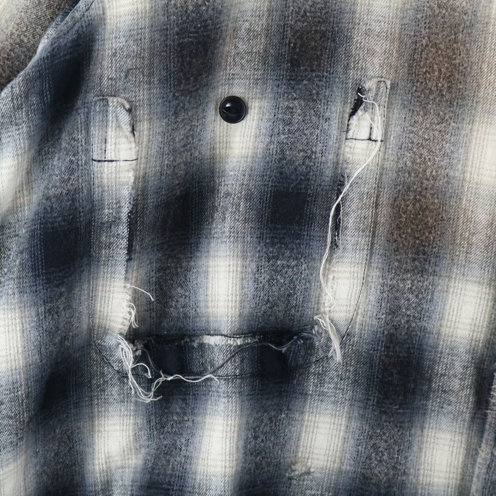 MAISON MIHARAYASUHIRO(メゾンミハラヤスヒロ) Vintage like Check Shirt ダメージ加工 チェック 長袖シャツ グレー A11SH075