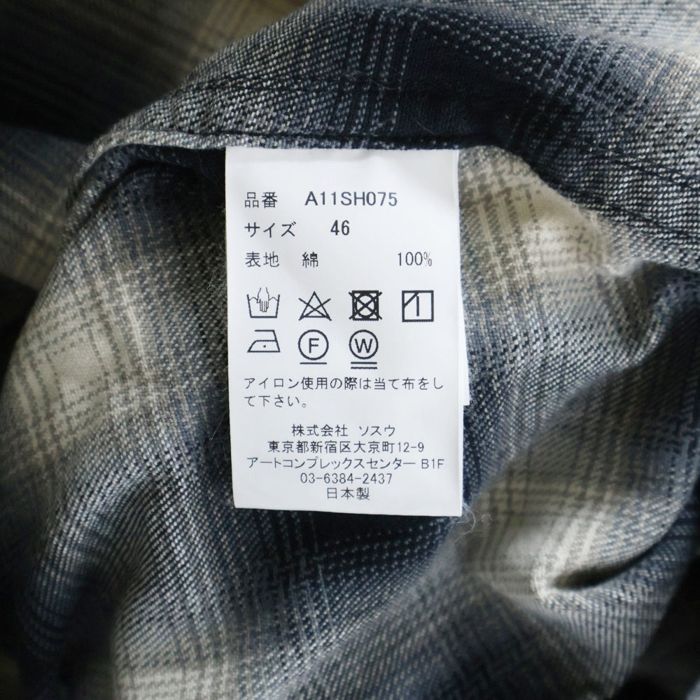 MAISON MIHARAYASUHIRO(メゾンミハラヤスヒロ) Vintage like Check Shirt ダメージ加工 チェック 長袖シャツ グレー A11SH075