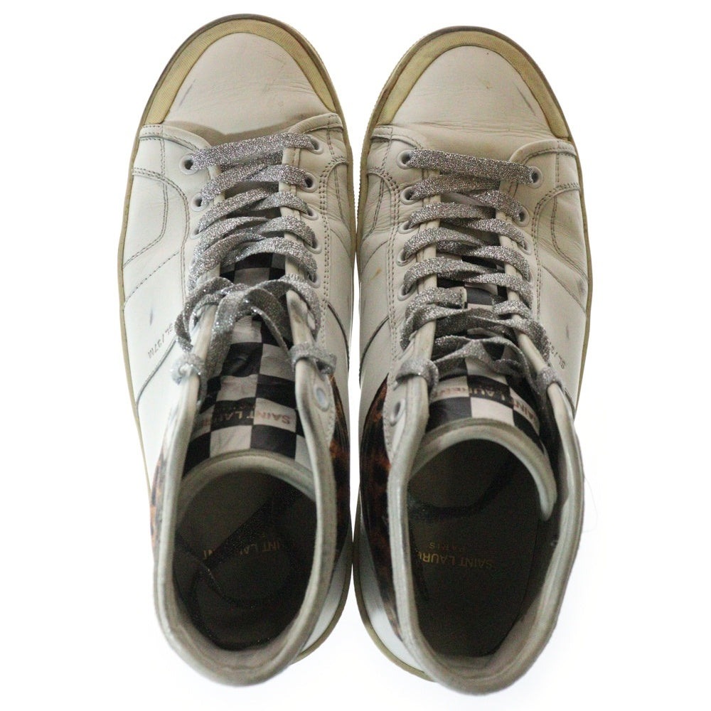 SAINT LAURENT PARIS(サンローランパリ) ユーズド加工 レザー ハイカットスニーカー ホワイト 418816