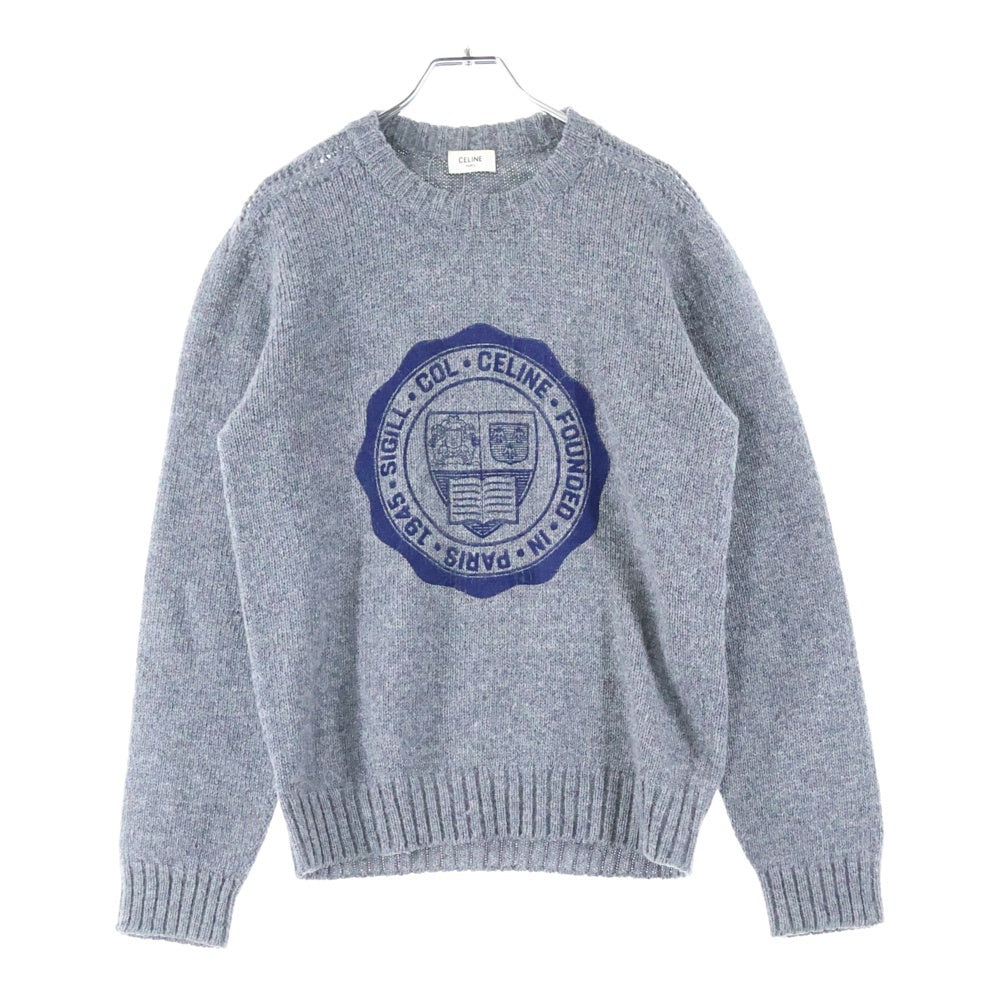CELINE(セリーヌ) 20SS Logo Crest Crew Neck Knit フロントフェルト クルーネック 長袖ニット トレーナー グレー 2A97C150I