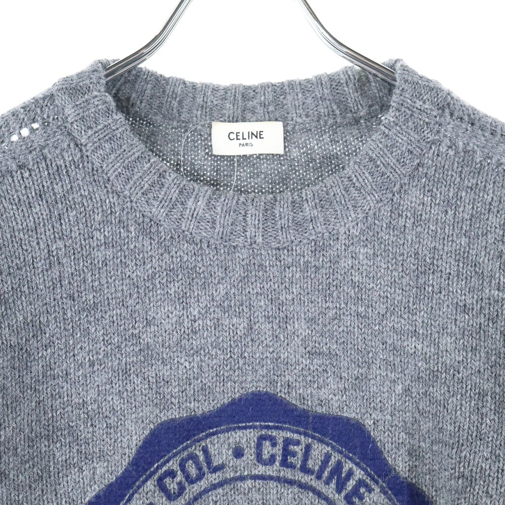 CELINE(セリーヌ) 20SS Logo Crest Crew Neck Knit フロントフェルト クルーネック 長袖ニット トレーナー グレー 2A97C150I