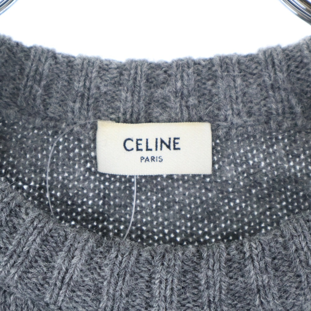 CELINE(セリーヌ) 20SS Logo Crest Crew Neck Knit フロントフェルト クルーネック 長袖ニット トレーナー グレー 2A97C150I