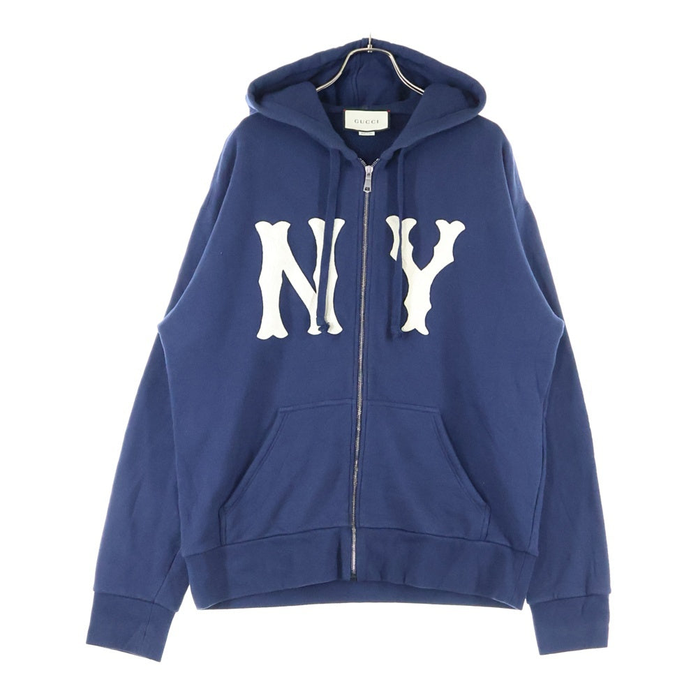 GUCCI(グッチ) 18AW ×MLB NY ニューヨーク ヤンキース フロント刺繍 ジップアップパーカー ネイビー 519681 X9Y96