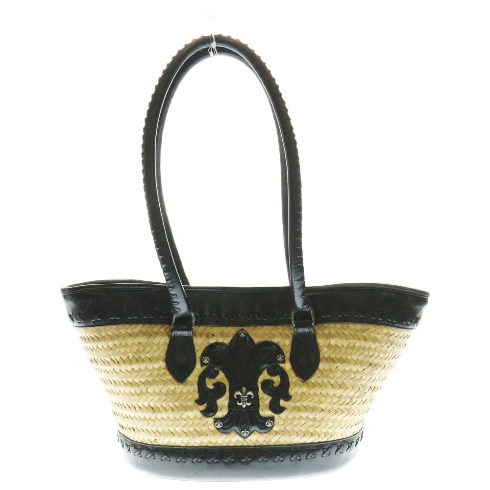 CHROME HEARTS(クロムハーツ) STRAW ストロー BSフレア レザー切替 トートバッグ カゴバッグ ブラック/ベージュ