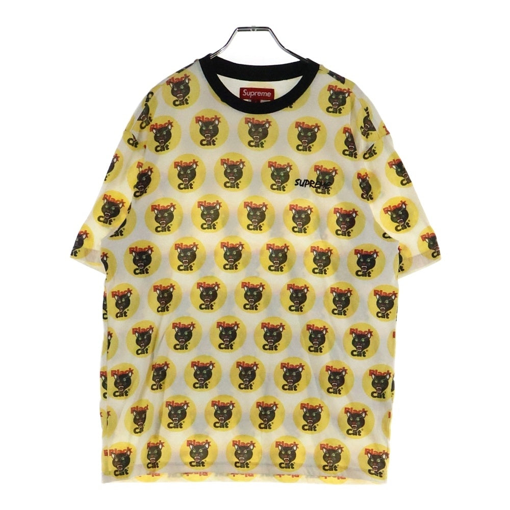 SUPREME(シュプリーム) 24SS Black Cat ブラックキャット総柄 クルーネック 半袖Tシャツ ホワイト/イエロー