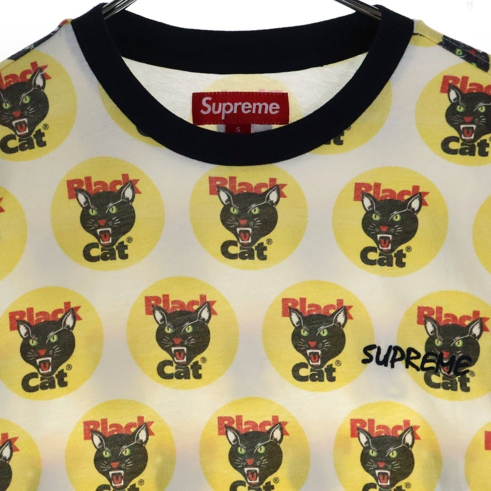 SUPREME(シュプリーム) 24SS Black Cat ブラックキャット総柄 クルーネック 半袖Tシャツ ホワイト/イエロー