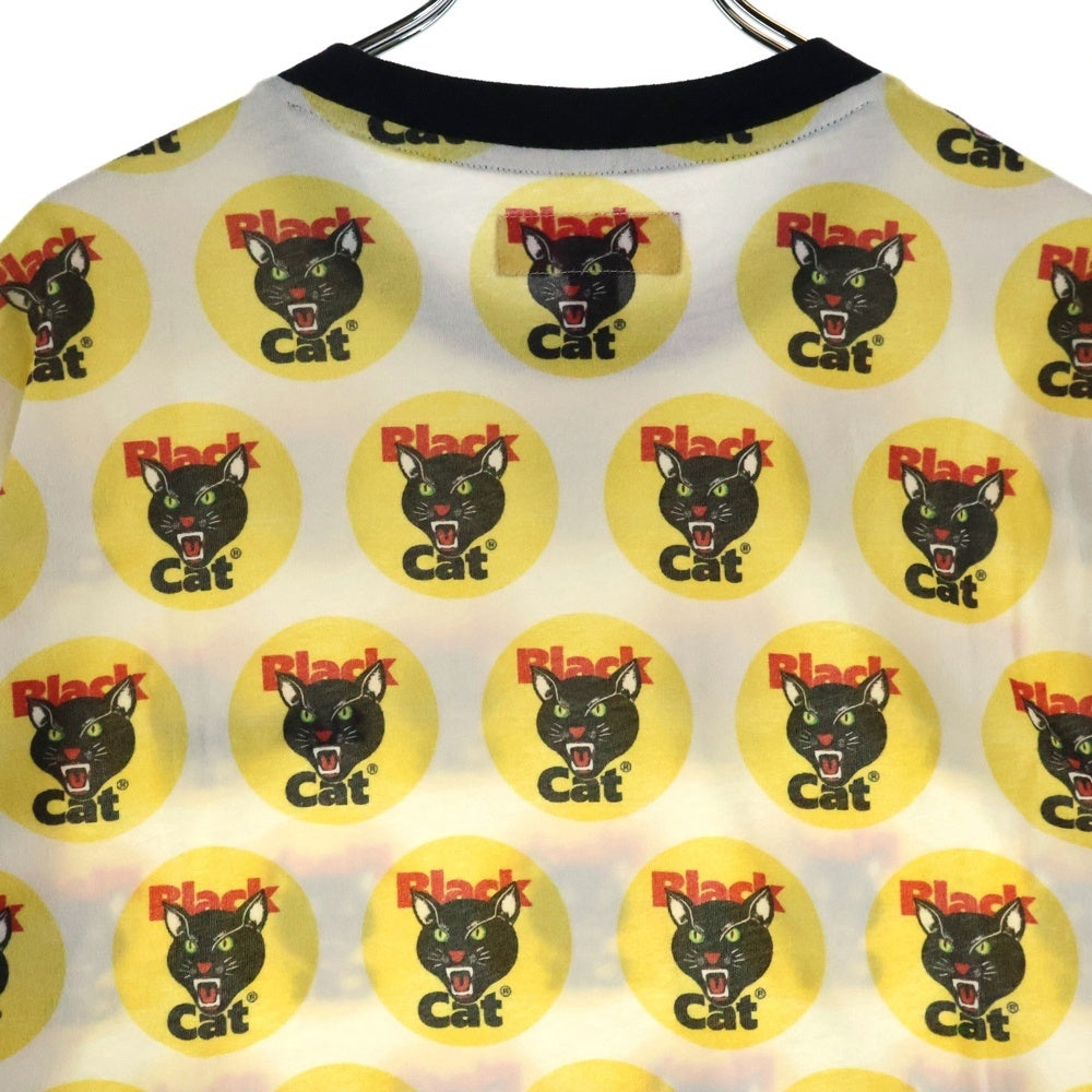 SUPREME(シュプリーム) 24SS Black Cat ブラックキャット総柄 クルーネック 半袖Tシャツ ホワイト/イエロー
