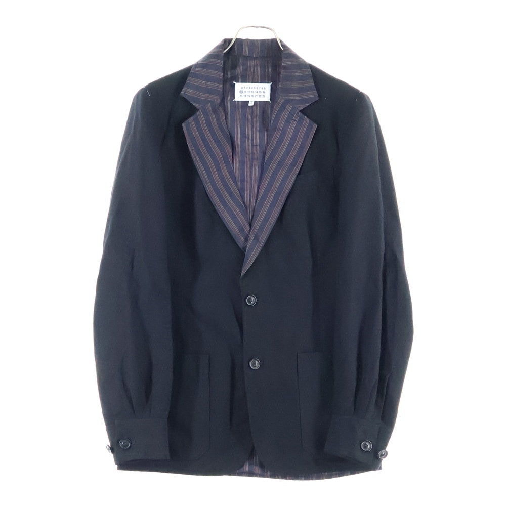 Maison Margiela 1 10(メゾンマルジェラ 1 10) 21SS SINGLE BREASTED JACKET リネン地 裏地ストライプ テーラードジャケット ブラック S50BN0468 S53802
