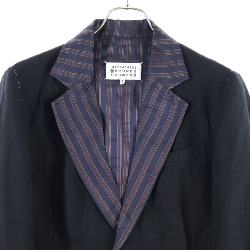 Maison Margiela 1 10(メゾンマルジェラ 1 10) 21SS SINGLE BREASTED JACKET リネン地 裏地ストライプ テーラードジャケット ブラック S50BN0468 S53802