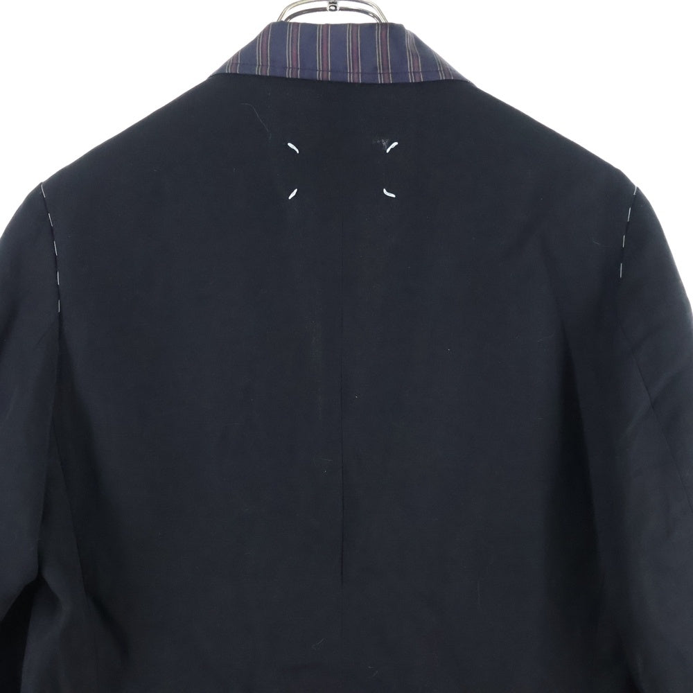 Maison Margiela 1 10(メゾンマルジェラ 1 10) 21SS SINGLE BREASTED JACKET リネン地 裏地ストライプ テーラードジャケット ブラック S50BN0468 S53802