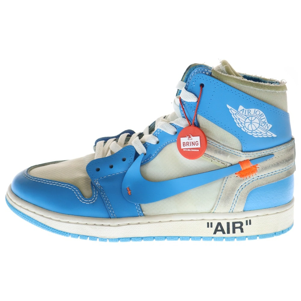 NIKE(ナイキ) ×OFF-WHITE AIR JORDAN 1 POWDER BLUE UNC AQ0818-148 オフホワイト エアジョーダン1 パウダーブルー ハイカットスニーカー ホワイト/ブルー US9/27cm