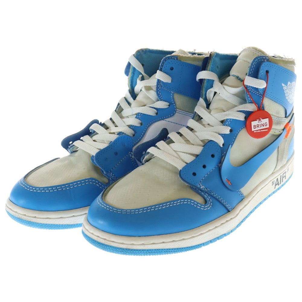 NIKE(ナイキ) ×OFF-WHITE AIR JORDAN 1 POWDER BLUE UNC AQ0818-148 オフホワイト エアジョーダン1 パウダーブルー ハイカットスニーカー ホワイト/ブルー US9/27cm