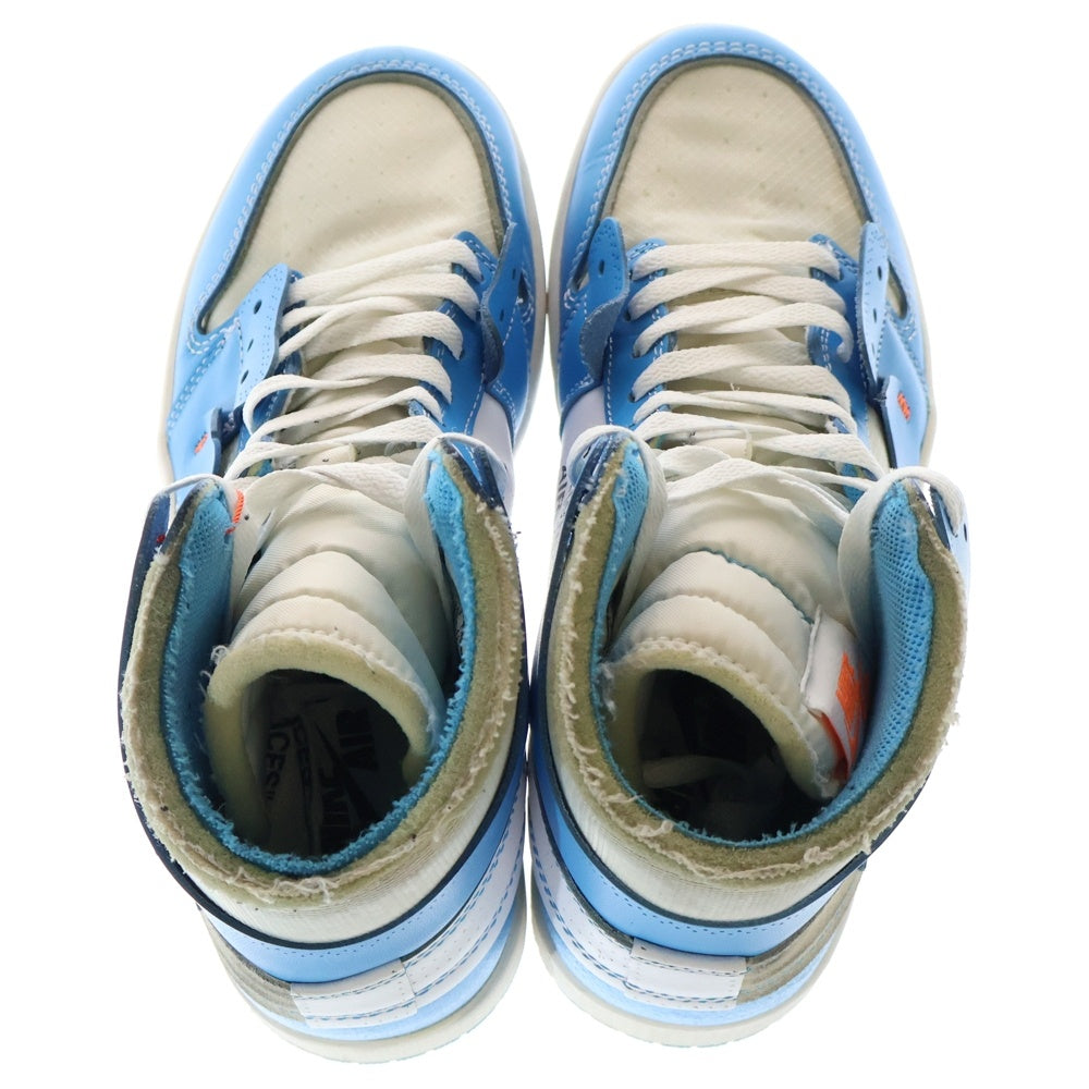 NIKE(ナイキ) ×OFF-WHITE AIR JORDAN 1 POWDER BLUE UNC AQ0818-148 オフホワイト エアジョーダン1 パウダーブルー ハイカットスニーカー ホワイト/ブルー US9/27cm
