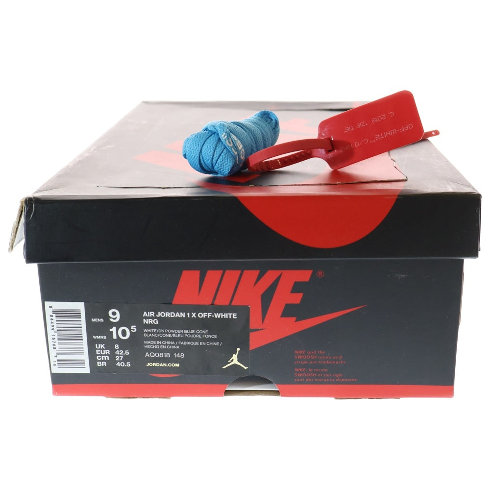 NIKE(ナイキ) ×OFF-WHITE AIR JORDAN 1 POWDER BLUE UNC AQ0818-148 オフホワイト エアジョーダン1 パウダーブルー ハイカットスニーカー ホワイト/ブルー US9/27cm