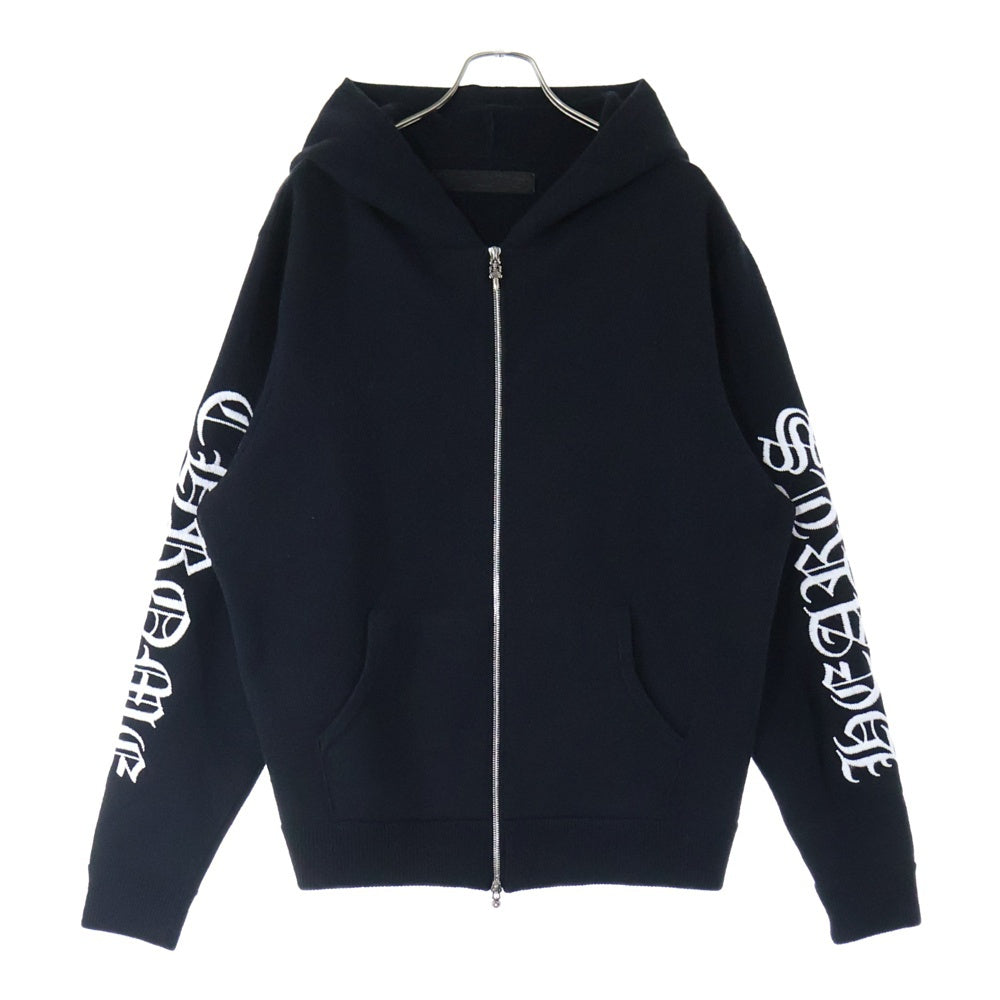 CHROME HEARTS(クロムハーツ) U LIFE SENTENCE 袖ロゴ刺繍カシミヤプルオーバーパーカー ブラック
