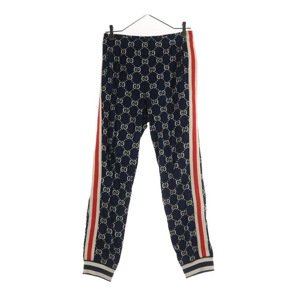 GUCCI(グッチ) 18AW GG Jacquard Sweat Pants GGジャカード コットン サイドライン トラックパンツ ネイビー 496920 X9V05