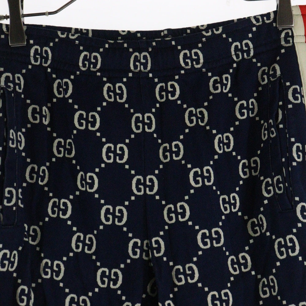 GUCCI(グッチ) 18AW GG Jacquard Sweat Pants GGジャカード コットン サイドライン トラックパンツ ネイビー 496920 X9V05