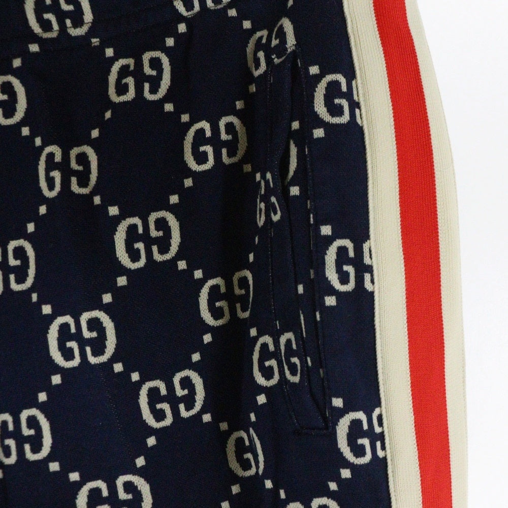 GUCCI(グッチ) 18AW GG Jacquard Sweat Pants GGジャカード コットン サイドライン トラックパンツ ネイビー 496920 X9V05