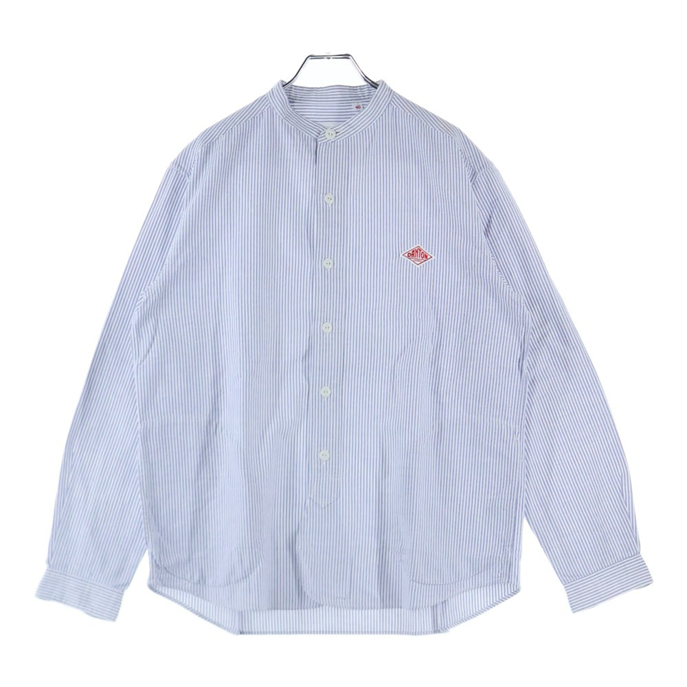 DANTON(ダントン) 20SS オックスフォード バンドカラー ノーカラー ストライプシャツ 長袖シャツ ブルー ホワイト JD-3607 TRD