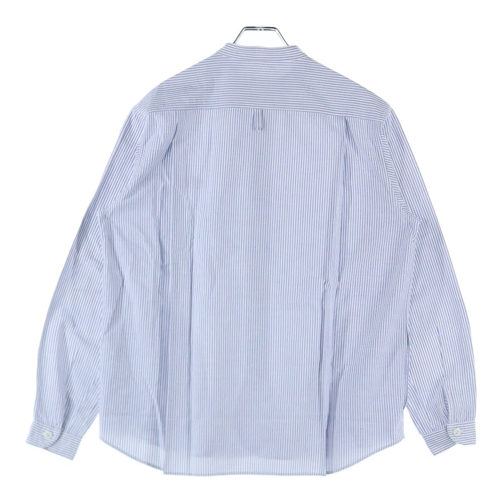 DANTON(ダントン) 20SS オックスフォード バンドカラー ノーカラー ストライプシャツ 長袖シャツ ブルー ホワイト JD-3607 TRD