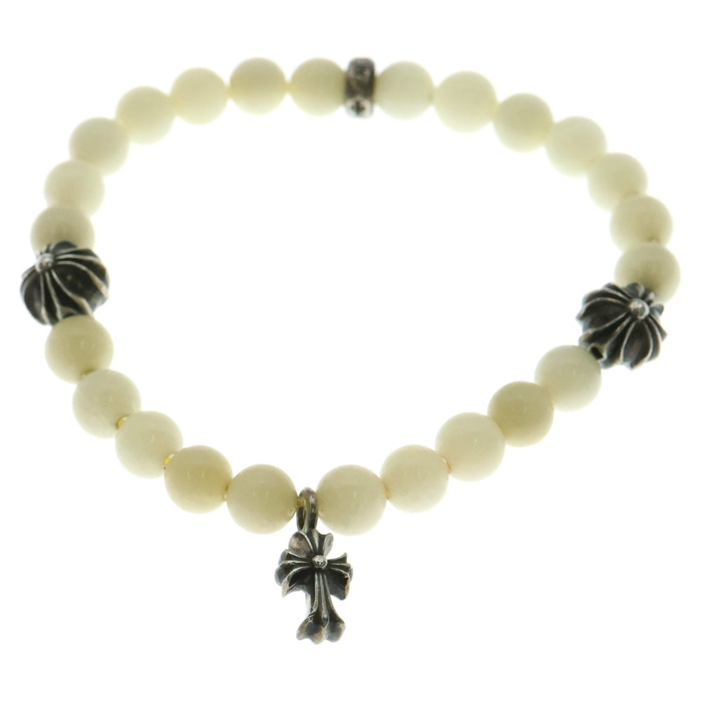 CHROME HEARTS(クロムハーツ) 6mm BEAD 6mmビーズブレス STACK CH CROSS付き BEAD6mmビーズブレスレット ホワイト