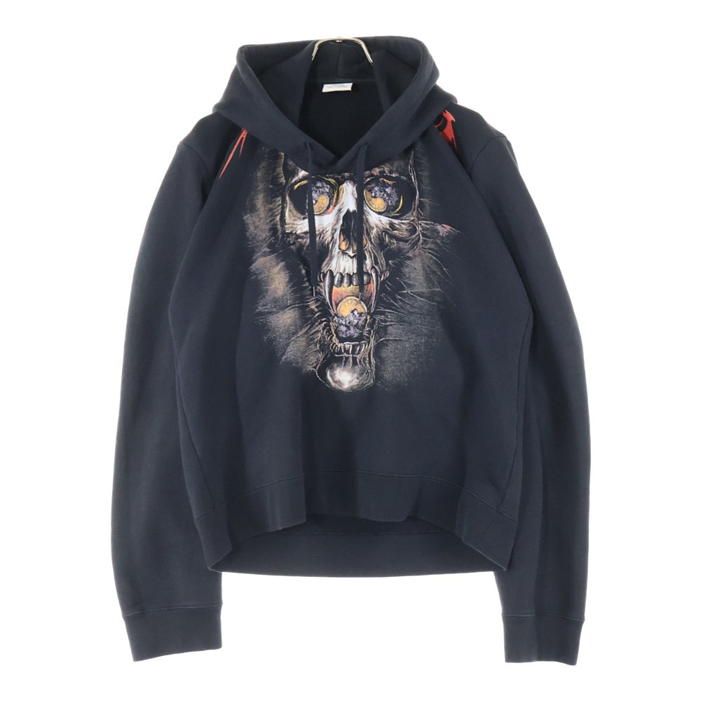 VETEMENTS(ヴェトモン) 18SS ミスプレイスドショルダースカルメタルプリントスウェットシャツ プルオーバーパーカー 変形フーディ ブラック WAH18TR8