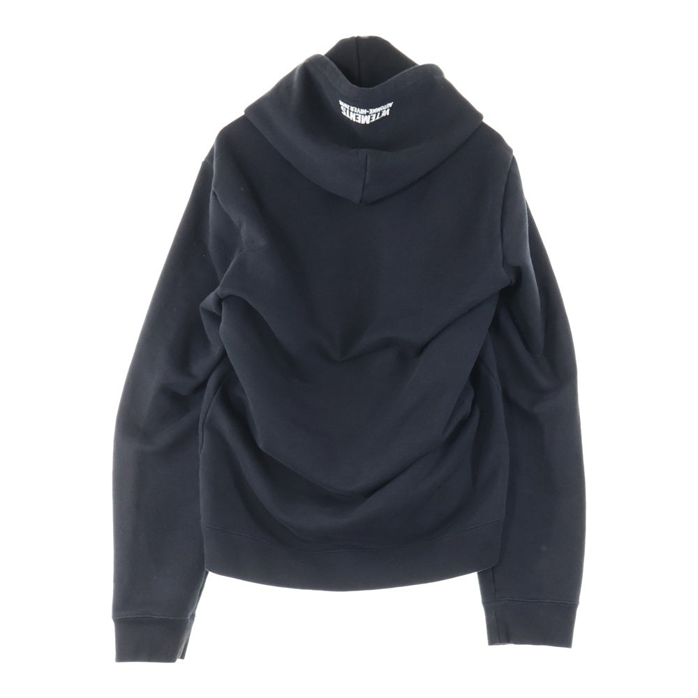 VETEMENTS(ヴェトモン) 18SS ミスプレイスドショルダースカルメタルプリントスウェットシャツ プルオーバーパーカー 変形フーディ ブラック WAH18TR8