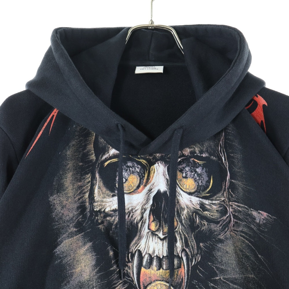 VETEMENTS(ヴェトモン) 18SS ミスプレイスドショルダースカルメタルプリントスウェットシャツ プルオーバーパーカー 変形フーディ ブラック WAH18TR8