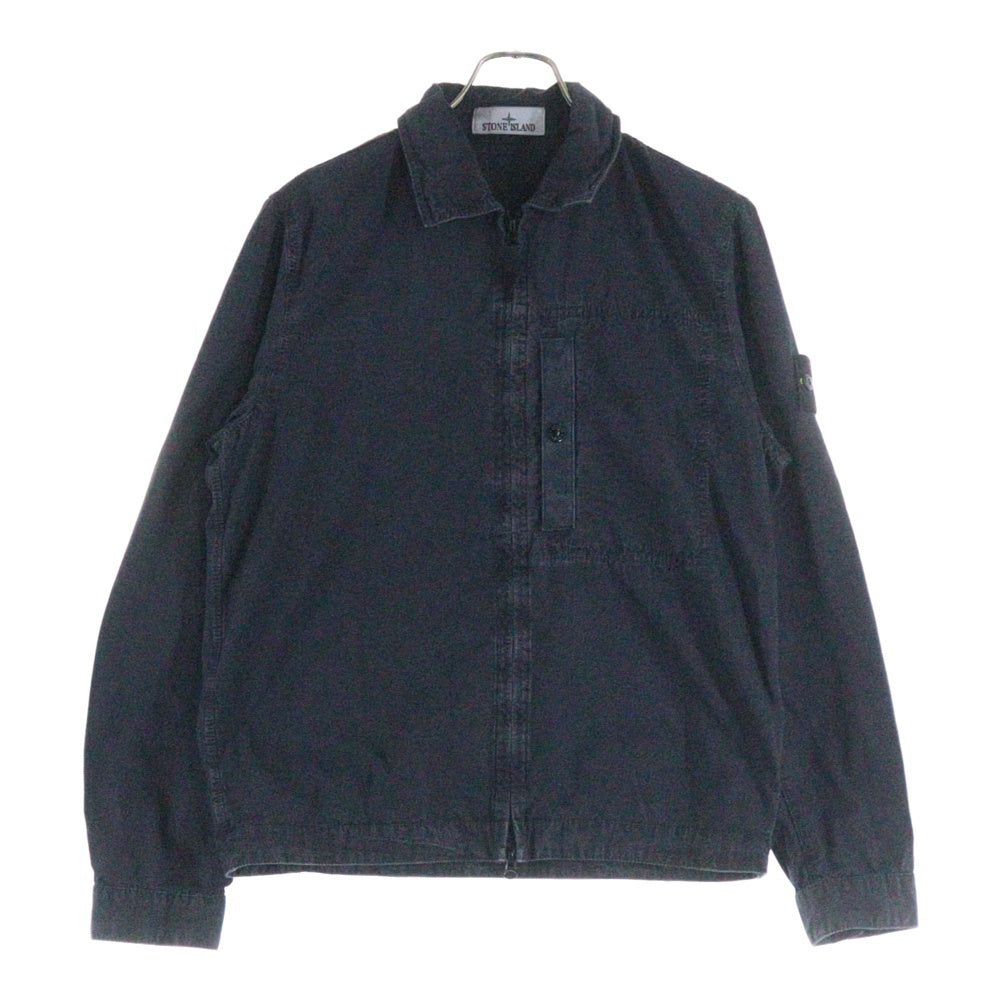 STONE ISLAND(ストーンアイランド) Cotton Shirt コットン シャツジャケット ジップアップジャケット ブルゾン 袖ロゴワッペン ネイビー K1S151200032S00WN