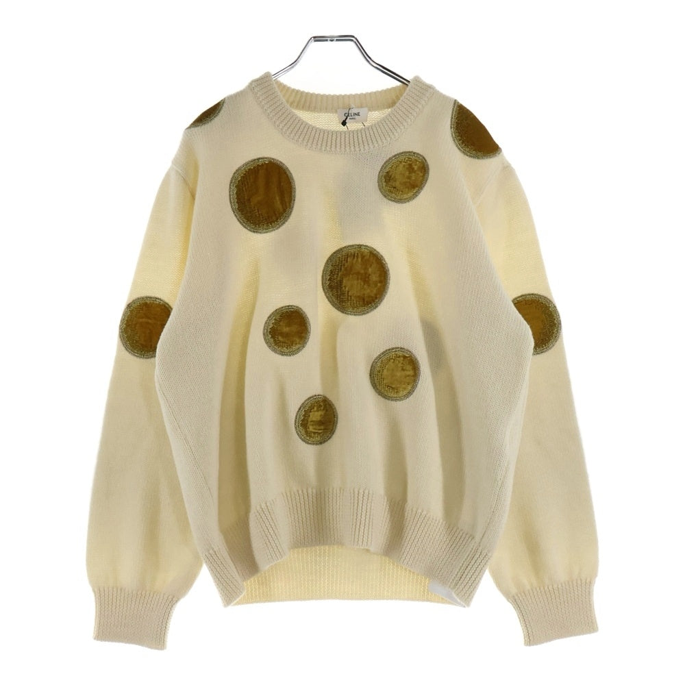 CELINE(セリーヌ) 23AW velvet coin Knit Sweater ベルベット コイン ニット セーター クルーネック ホワイト/イエロー 2AD3T270W