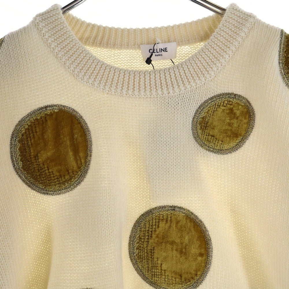 CELINE(セリーヌ) 23AW velvet coin Knit Sweater ベルベット コイン ニット セーター クルーネック ホワイト/イエロー 2AD3T270W