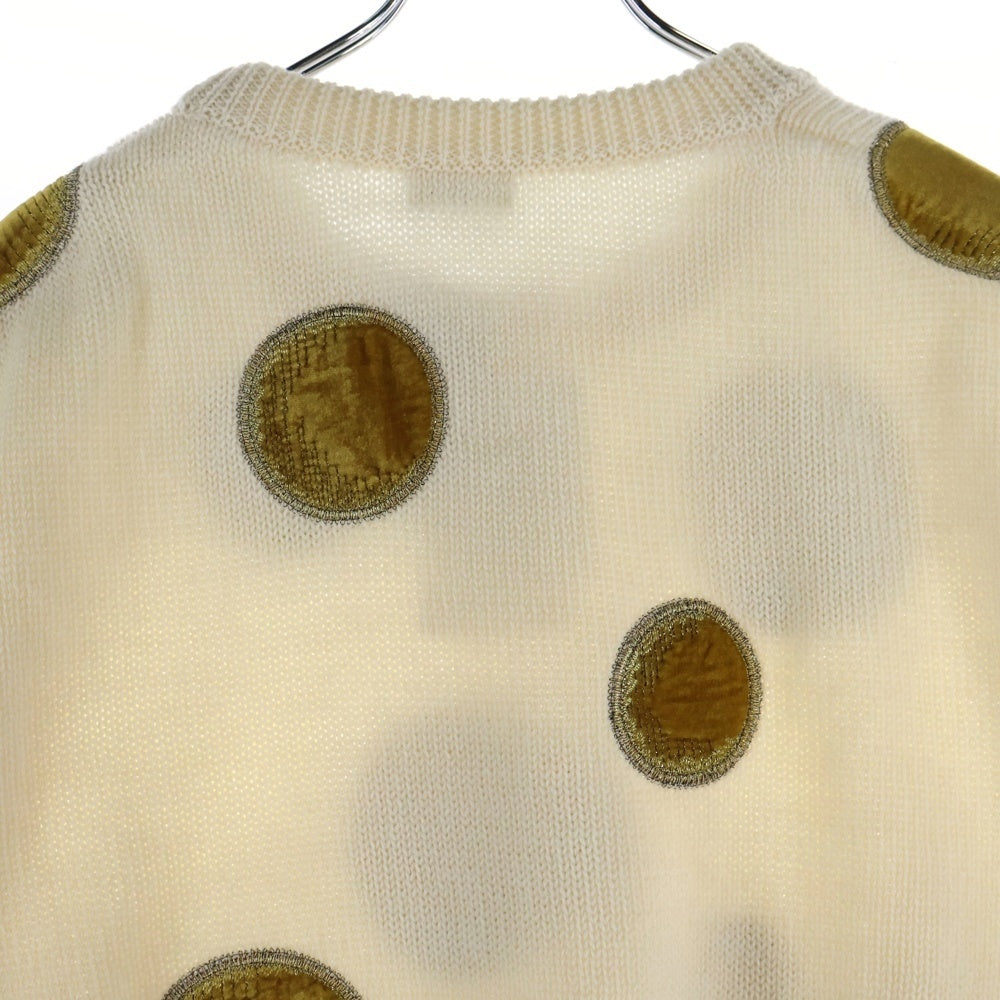 CELINE(セリーヌ) 23AW velvet coin Knit Sweater ベルベット コイン ニット セーター クルーネック ホワイト/イエロー 2AD3T270W