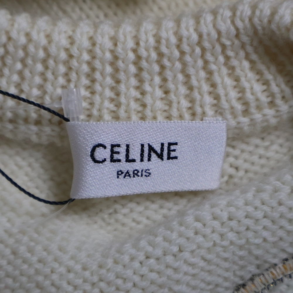 CELINE(セリーヌ) 23AW velvet coin Knit Sweater ベルベット コイン ニット セーター クルーネック ホワイト/イエロー 2AD3T270W