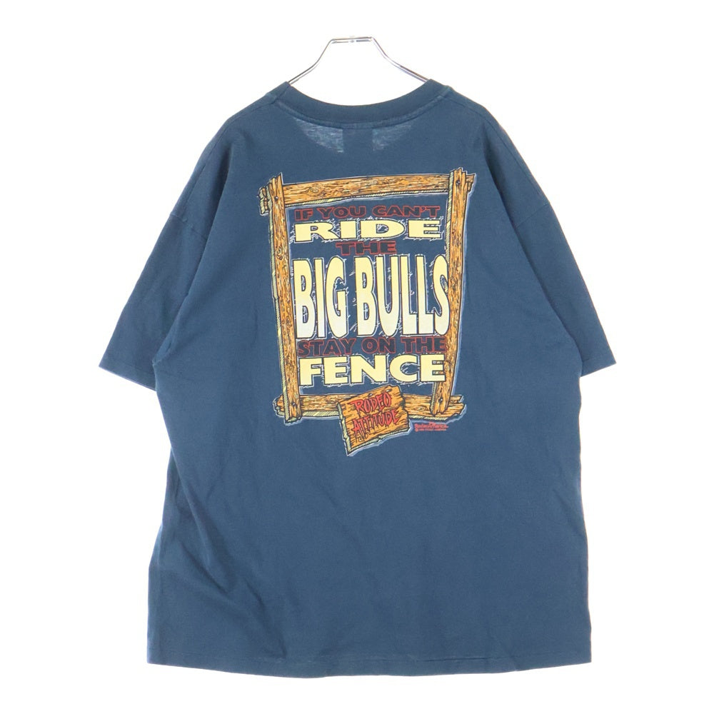 VINTAGE(ヴィンテージ) 90s RODEO ATTITUDE HANES HEAVYWEIGHT ロデオアティチュード ヘインズヘビーコットン シングルステッチ 半袖 クルーネック Tシャツ ネイビー