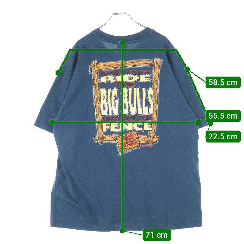 VINTAGE(ヴィンテージ) 90s RODEO ATTITUDE HANES HEAVYWEIGHT ロデオアティチュード ヘインズヘビーコットン シングルステッチ 半袖 クルーネック Tシャツ ネイビー
