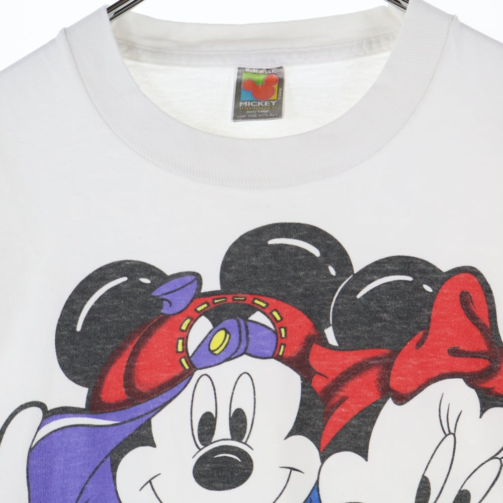 VINTAGE(ヴィンテージ) 90s Disney mickey ディズニー シルクスクリーンプリント ワンサイズ 半袖カットソー クルーネック Tシャツ ホワイト