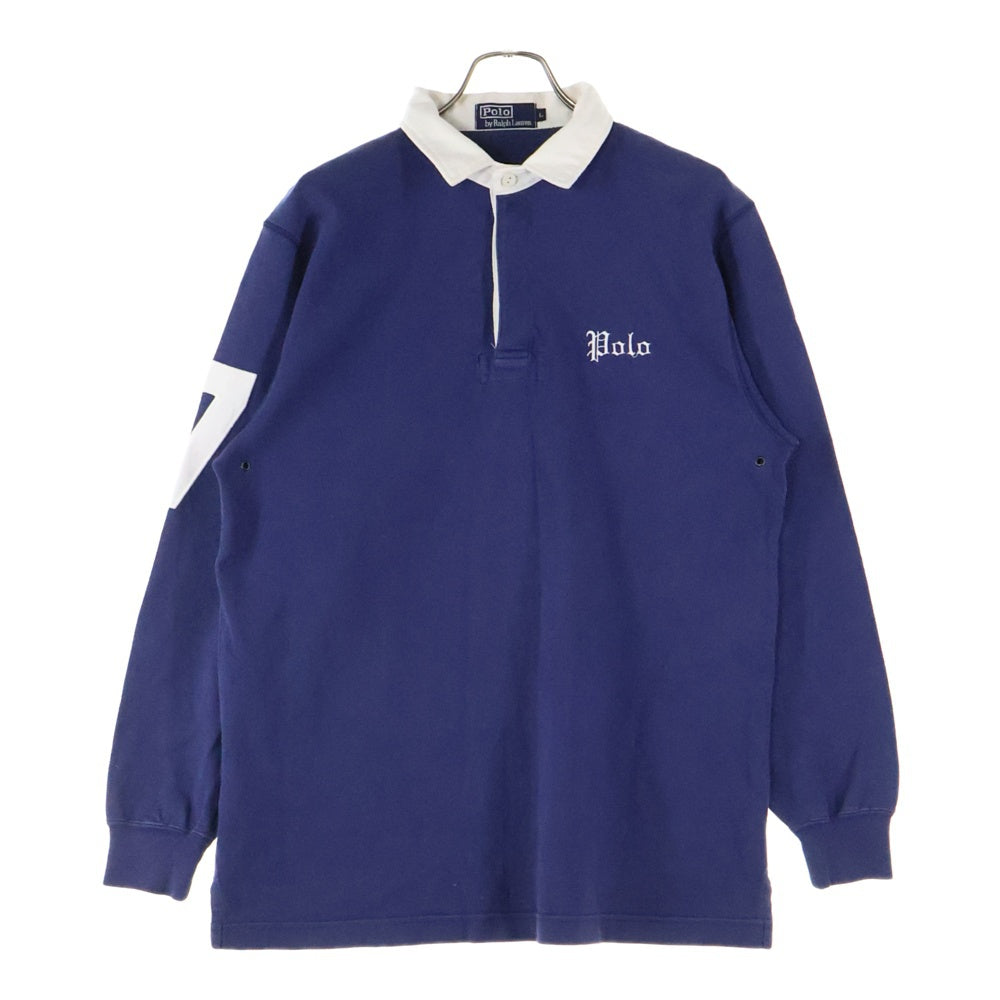 POLO RALPH LAUREN(ポロラルフローレン) 90s ラガーシャツ 胸ロゴ刺繍 オールド ワンポイント 長袖シャツ コットン ネイビー