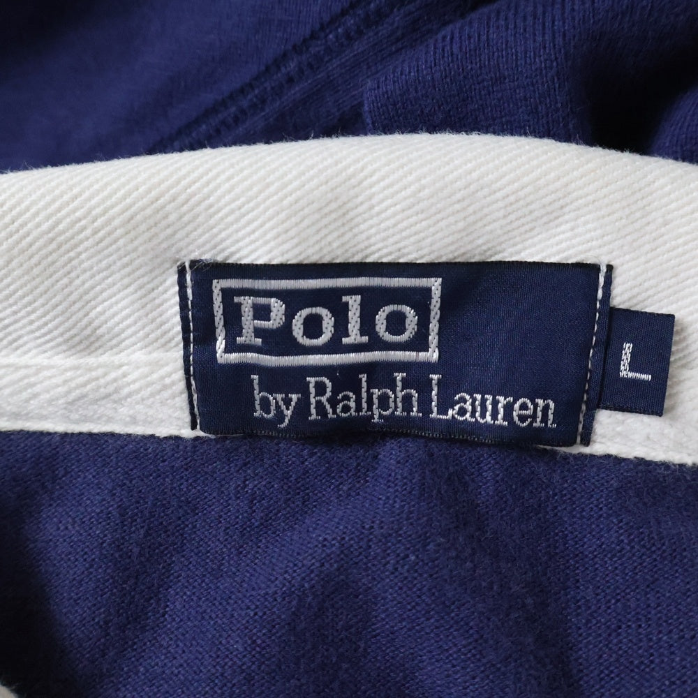 POLO RALPH LAUREN(ポロラルフローレン) 90s ラガーシャツ 胸ロゴ刺繍 オールド ワンポイント 長袖シャツ コットン ネイビー