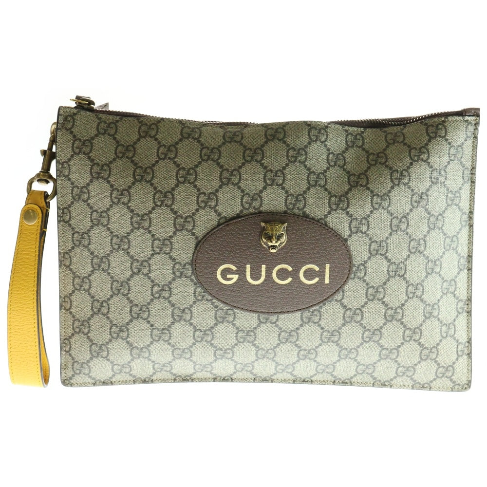 GUCCI(グッチ) タイガーヘッド GGスプリーム PVC クラッチバッグ ベージュ 473956