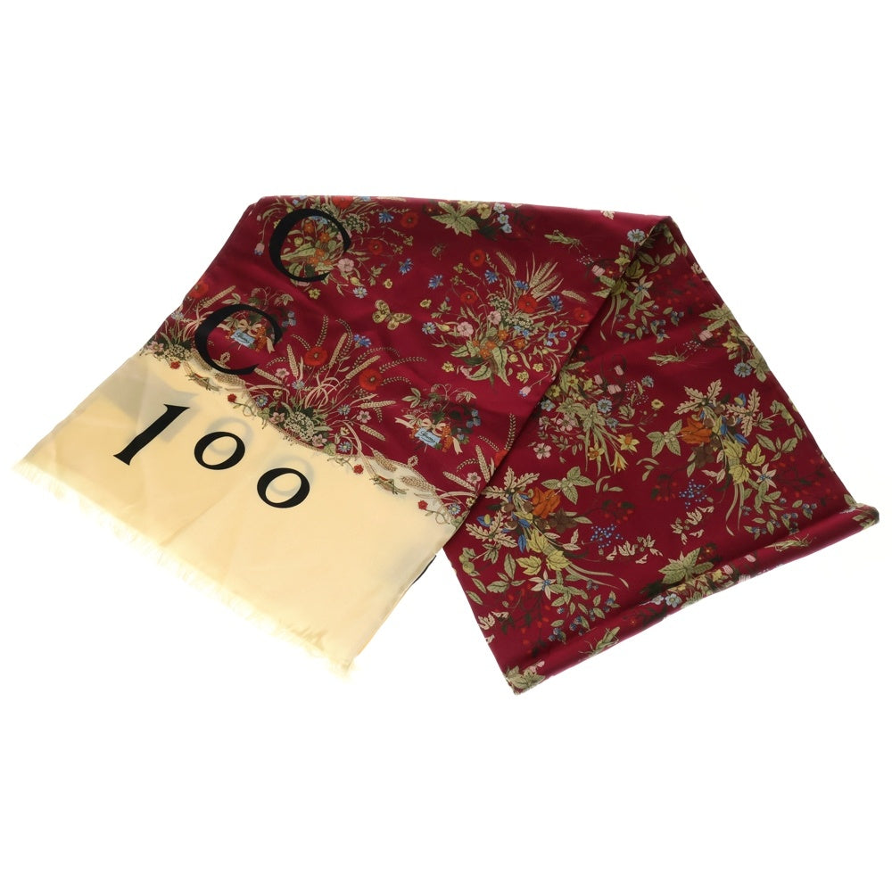 GUCCI(グッチ) 100周年記念 フラワー総柄 シルク ストール ボルドー 692228
