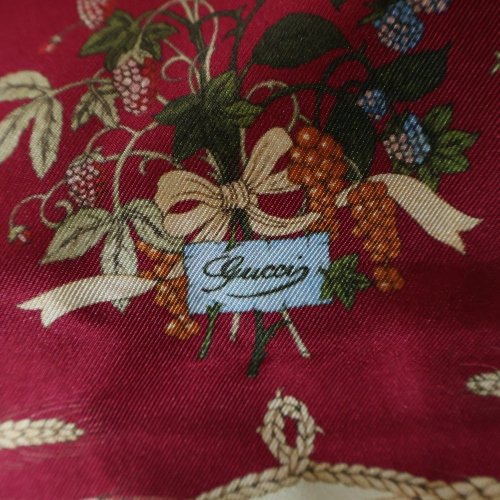 GUCCI(グッチ) 100周年記念 フラワー総柄 シルク ストール ボルドー 692228