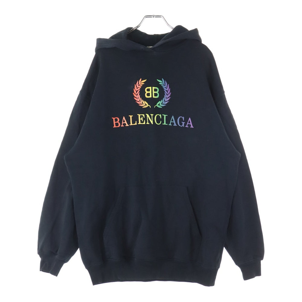 BALENCIAGA(バレンシアガ) レインボーロゴ刺繍 プルオーバーパーカー ブラック 570798 TEV50 レディース
