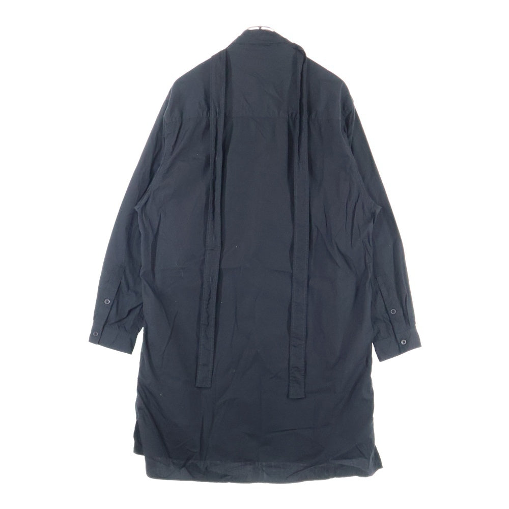 Yohji Yamamoto POUR HOMME(ヨウジヤマモト プールオム) 21AW コットンシャツ ロングシャツ 長袖シャツ ネックベルト 胸ポケット ブラック HX-B55-005