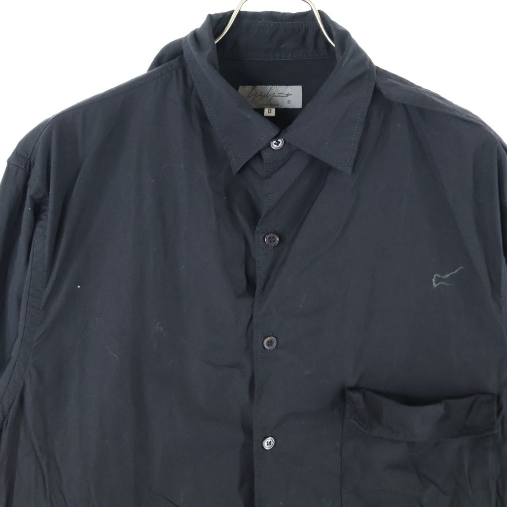 Yohji Yamamoto POUR HOMME(ヨウジヤマモト プールオム) 21AW コットンシャツ ロングシャツ 長袖シャツ ネックベルト 胸ポケット ブラック HX-B55-005